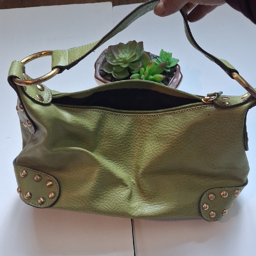 Green Studded Leather Handbag